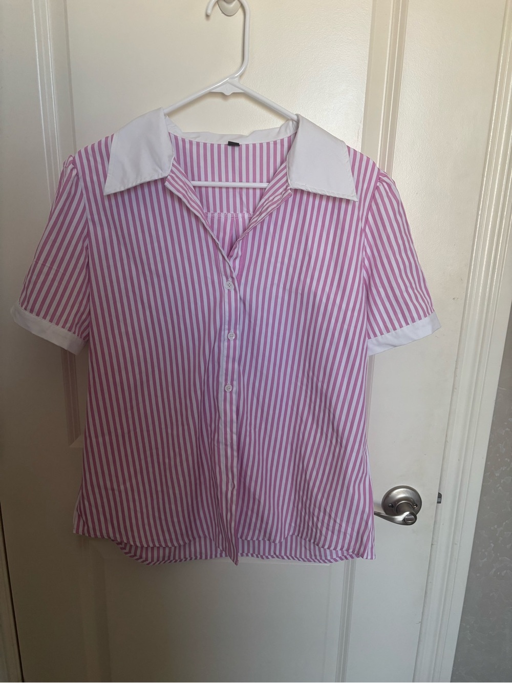 Amazon Pink and White Striped Short-Sleeve Button Shirt